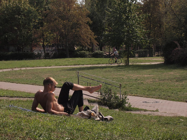 Summer in Berlin - A man sunbathing in a park.