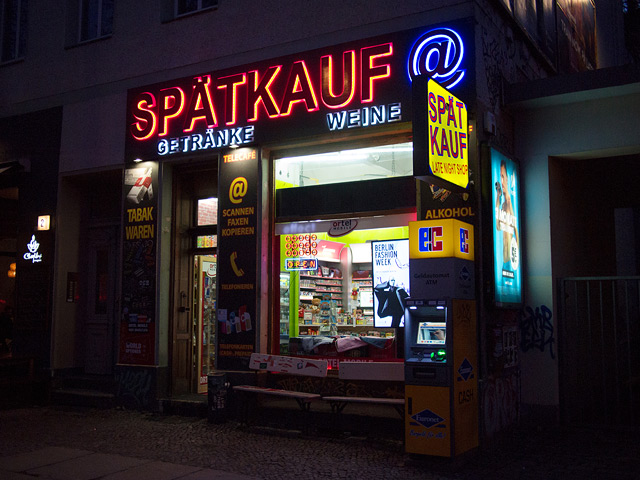 A late night shop at the Schönhauserallee subway station.