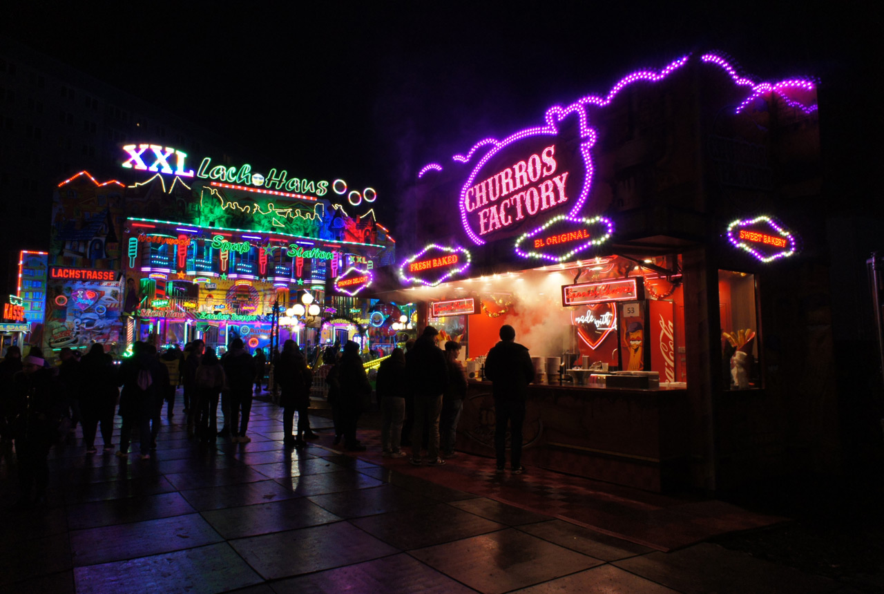 Attractions at the christmas fairground in Berlin.