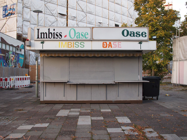 A grey snack bar called Oasis.