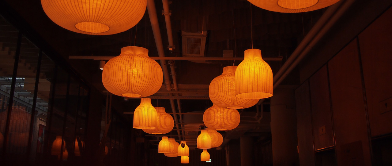 Soft glowing paper lanterns.