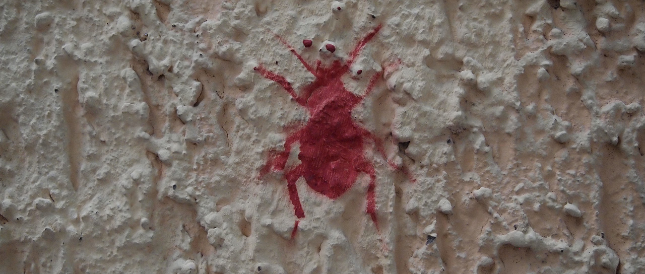 A spraypainted red graffiti bettle.